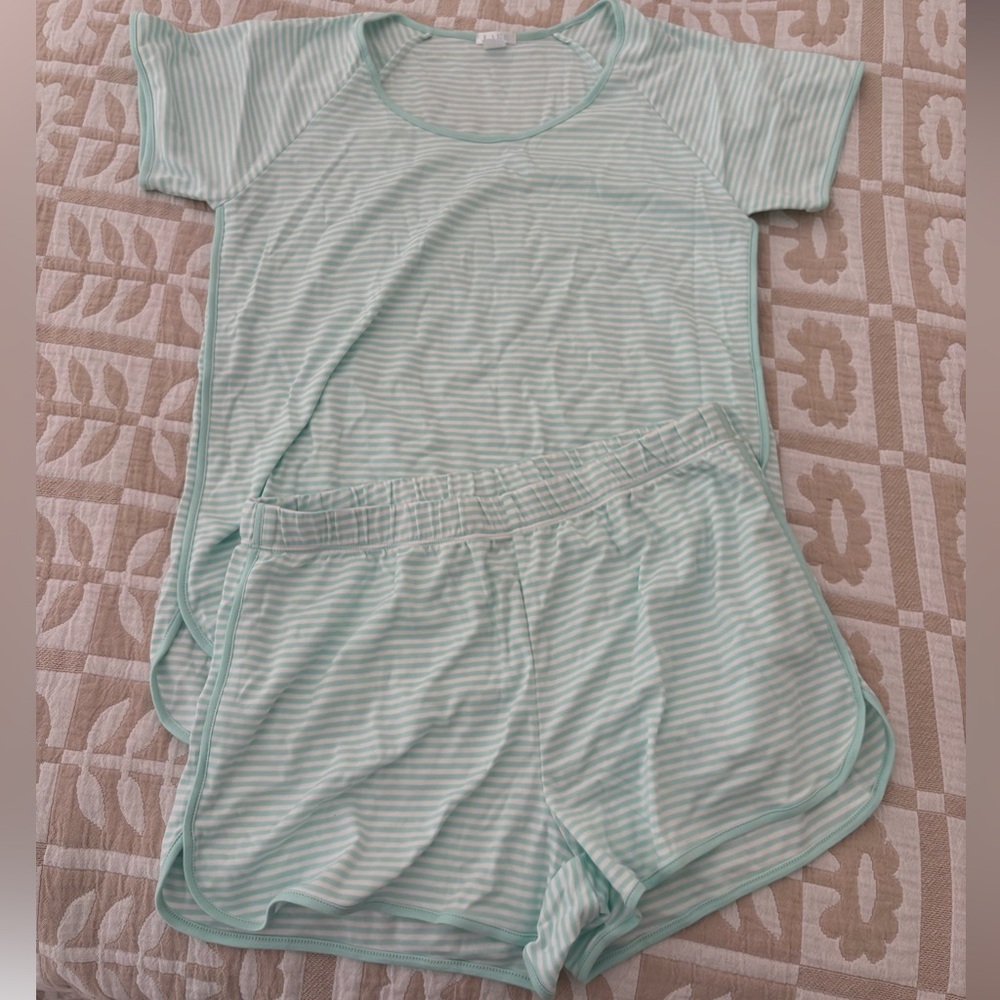 Lake pajamas, short/short striped set, mint green, size M, NWOT
